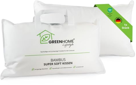 Greenhome Lifestyle Reisekissen 30x50 – Kinderkissen & Schlafkissen Oeko-TEX – weiches Bambus Kissen – atmungsaktiv & waschbar – perfekt für Reisen Auto Kinderbett – Allergiker geeignet – kompakt