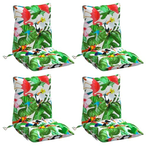 vidaXL Lot de 4 Coussins de Chaise à Dossier Bas, Galette de Siège Imperméable, Coussin d'Extérieur Anti-Glissement Jardin Terrasse, Multicolore