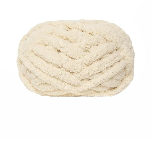 Chunky Knit Chenille Yarn for Hand Knitting Blankets, Super Soft Big Jumbo Blanket Yarn (Beige)