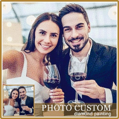 Diamond Painting Personalizzato, Pittura Diamante Personalizzata con Foto, Kit Completo di Pittura Diamante 5D per Adulti, Regalo Artistico per la Decorazione Domestica, Diamanti Rotondo 30x30cm