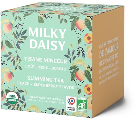 Milky Daisy - Ekologiskt Viktminskningste - Smak av Persika och Fläder - Dränerande och Fettförbrännande - 40 Tepåsar
