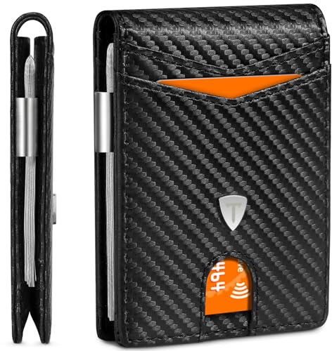 TENBST Geldbörse Herren, Geldbeutel mit Geldklammer, RFID Schutz Slim Wallet, Portmonee mit 11 Kartenetui, Carbon Schwarz