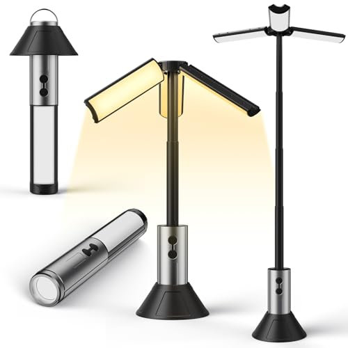 Campinglampe Aufladbar Camping Lampe mit Superheller Taschenlampe, Multifunktional Outdoor Lampe Zeltlampe IPX4 Camping Licht mit Stativ Teleskop Falt Outdoor Hängelampe Camping Zubehör