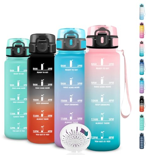 Borraccia 0,5 litri, Borraccia Senza Perdite, Bottiglia Motivazionale, Facile da Trasportare, Borraccie Orari, Borracce Graduata, Bottiglia Acqua per Sport, Campeggio, Scuola, Corsa