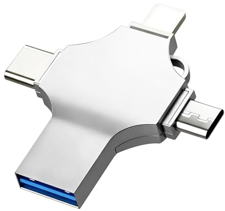 Lizoak 128GB Flash-Laufwerk, Keine App, USB Stick für iOS/Android/PC, Lesen/Schreiben, 4-in-1 Port USB Stick für iPhone/iPod/iPad, Externer Speicher für Fotos, Videos