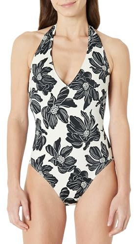 Amazon Essentials Traje de baño halter de una pieza Mujer, Floral Negro Crema, 38