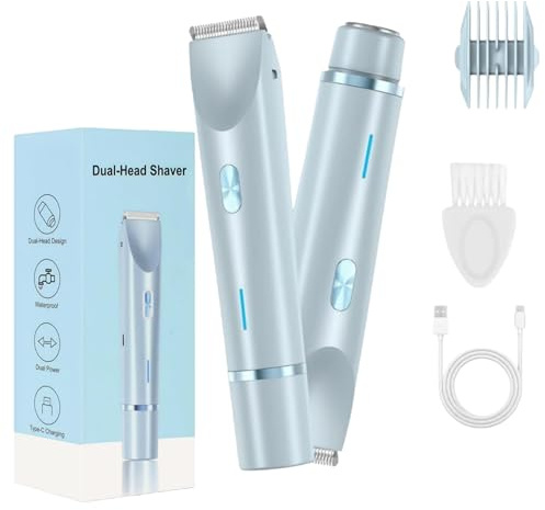 Rasoio da donna, rifinitore 2 in 1, rasoio elettrico impermeabile IPX7, adatto per zona bikini, gambe e ascelle (blu)