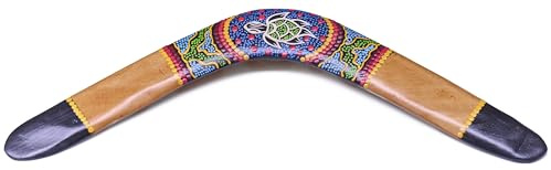 Australian Treasures Boomerang, 45 cm, trä, traditionell aboriginal stil med sköldpaddsmönster, dekorativ och rekreationsanvändning