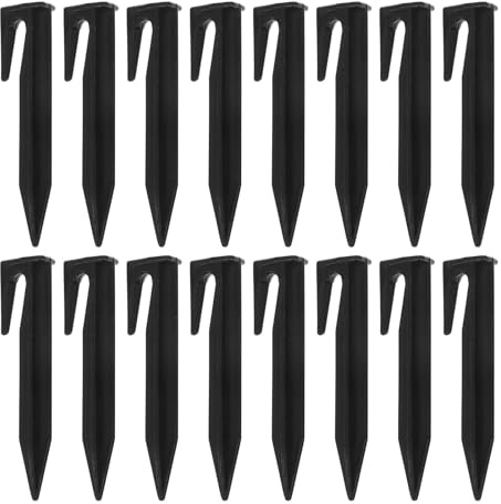 EXCEART Estacas de Jardín para 100 Unidades Negras, Estacas de Plástico Resistentes y Rígidas para Camping, Piquetas de Anclaje para Césped y Tienda, Suministro para Exteriores