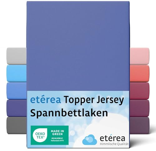 etérea Jersey Topper Spannbettlaken 140x200-160x200 cm Blau für 5-10 cm Steghöhe 100% Baumwolle - Oekotex Spannbetttuch Matratzen Bett Bezug - Bettlaken 140x200cm - 160x200cm Blue
