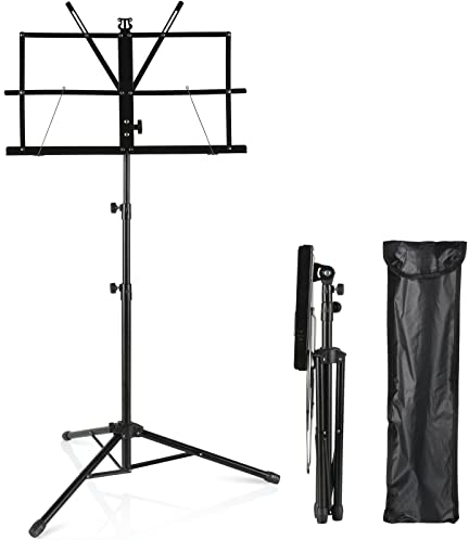 Display4top Höhenverstellbarer Notenständer, tragbarer klappbarer Metallständer mit Tragetasche, Leichtgewicht für Aufbewahrung oder Reisen, Schwarz