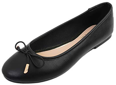 Feversole Women's Soft Cushion Comfort Round Toe Fashion Ballet Flats Walking Shoes Coussin Souple pour Femmes Confort Bout Rond Garniture en métal Ballerines de Mode Chaussures de Marche Noir 39