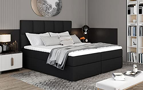 A-dekor home Boxspringbett Gloria Hotelbett, kontinentales Bett,140/160/180x200cm,Grau/Schwarz/Weiß/Grün/Blau/Rosa,Bettkasten, Bonell Matratze,Topper (Sawana 14 – Schwarz, 160 x 200 cm)