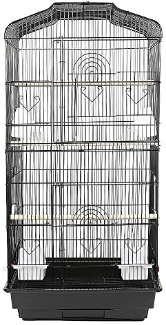 HUOLE Volière Cage à Oiseaux sur roulettes Design Maison perchoirs Portes Plateaux excréments Amovibles métal Pet Products,Cage, avec Rangement(46 * 36 * 92cm-Noir)