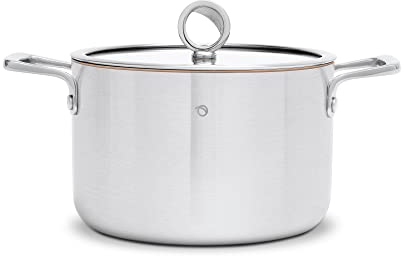 Olav Pentola in rame, 4 litri, pentola da 20 cm, pentola a induzione, casseruola con coperchio, pentola grande, in acciaio inox con nucleo in rame, sistema Olav a 5 strati