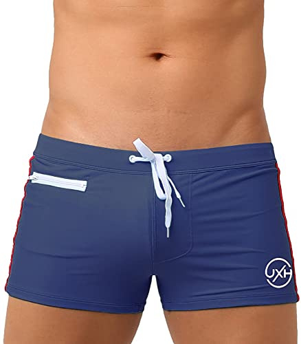 AIEOE Herr boxer badbyxor tajta korta badshorts push up med avtagbar dyna och liten blixtlåsficka snabbtorkande simbyxor för simning surfing, Mörkblå, M