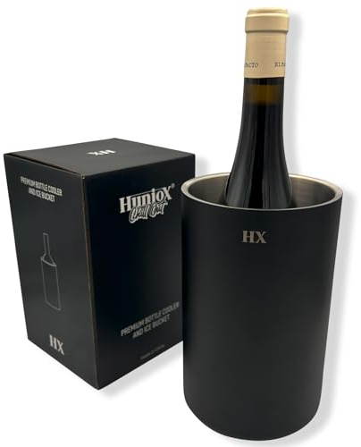 Huniox® Chill Out Secchiello Ghiaccio - Refrigeratore per Bottiglie Vino - Vino Accessori - Secchiello Ghiaccio Vino - Raffredda Bottiglie Vino - Portaghiaccio - Porta Ghiaccio Barman (Black)