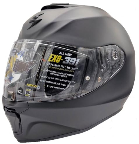 Scorpion Exo-391 Solid Negro Mate | Casco de Moto Integral Unisex Hombre y Mujer Homologado ECE 22.06 (XS)