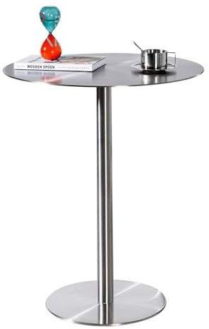 Mesa de bar de acero inoxidable, mesa de ocio, mesa redonda de cocina, mesa de comedor, mesas auxiliares de sofá elegantes para jardín bistró cafetería área de recepción, mesa alta con base de metal (