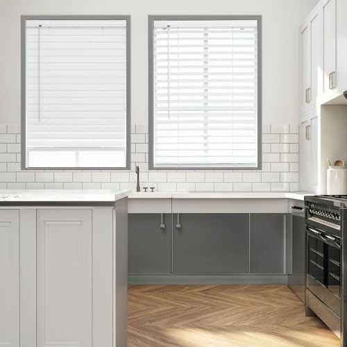 DEZ FURNISHINGS Cordless 2 Flat Slat Venetian Blind, 34.5 W x 60 H, White
