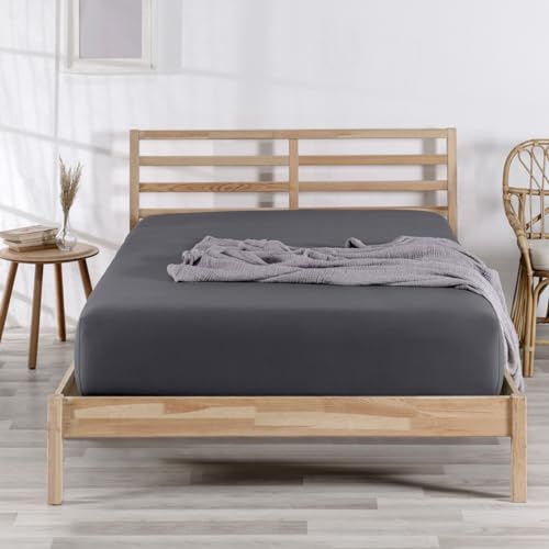 Nordqueen Spannbettlaken Baumwolle 100% Spannbetttücher Bettlaken Jersey, Matratzenhöhe bis 25 cm, (Anthrazit, 120X200 cm)