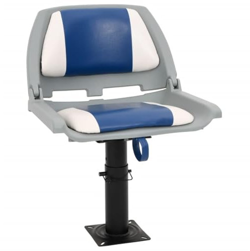 vidaXL Asientos plegables de barco 2 uds azul y blanco 48x51x41 cm, silla de barco, asiento de barco de capitán, silla de barco plegable