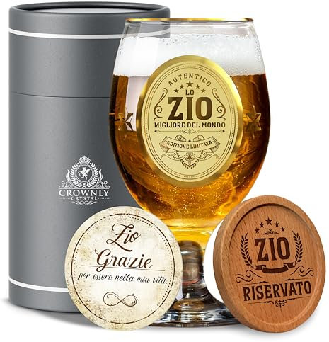 CROWNLY CRYSTAL® Bicchiere Birra Personalizzato - Regalo Per Zio Da Nipote - Tazza Compleanno - Idee Regalo Uomo