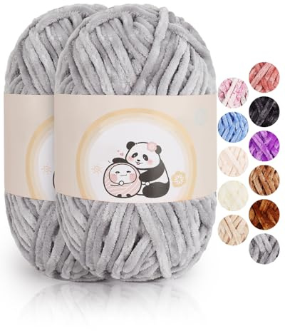 Aeelike 200g Warme Chenille Wolle zum Stricken, Flauschige Dicke Garn zum Handstricken, Samt Velvet Babywolle zum Häkeln, Weich Plüschwolle für Amigurumis Babydecke, Hellgrau