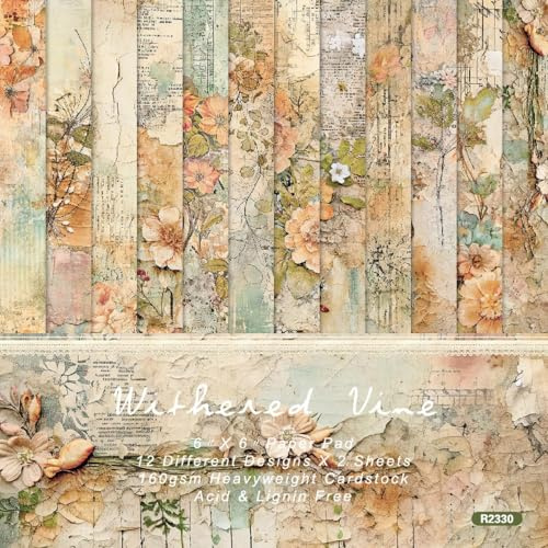 Papel Scrapbooking Flores 24 Hojas,12 Estilos,15.2 x 15.2 cm,Decoupage Scrapbook Stamperia Papeles Arroz Decoupage Decorativo Manualidades (C, 15.2 x 15.2 cm)