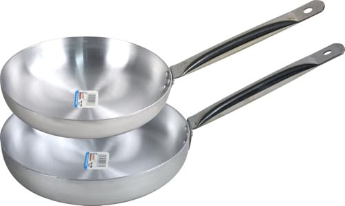 LAVV HOUSEWARES LTD 2pc Set Aluminium Frying Pan with Stainless Steel Pipe Handle for Gas Hob (26 & 28cm)