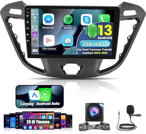 2G+64G Android Car Stereo for Ford Transit Tourneo Custom 2013-2021 with Wireless Carplay & Android Auto, 9 Inch Touch Screen Car Radio with WiFi, GPS Navigation, Bluetooth, FM RDS