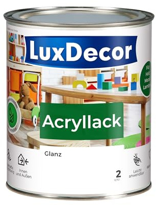 LuxDecor Acryllack 750ml Glänzend (02) Weißer Kristall Holzlack Weißlack Spielzeuge Metall Möbel Fenster Sicher Kindermöbel Spielzeuge