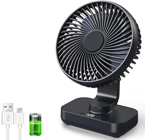 ArsMotin Ventilatore da Tavolo Ultra-Silenzioso, Batteria 4500 mAh Ricaricabile USB, 4 Livelli di Velocità, Oscillazione 120° e Inclinazione Testa 90° Regolabile, Ventilatore Portatile da Scrivania
