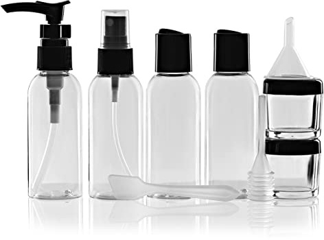 Netagon 9 Piece Travel Bottle Set Leak Proof Clear Toiletries Containers with Clear Airport Bag Case, Perfect for Travel Holidays Swimming Camping Trips (1 Pack | 9 Pce)