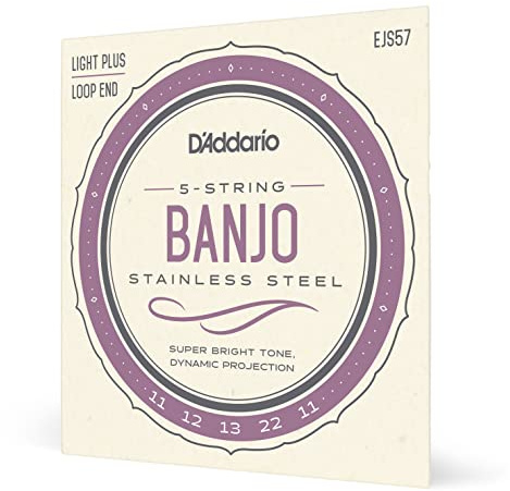 D'Addario Banjo Strings, Stainless Steel, EJS57, Custom Medium Gauge 11-22, 5-String Set, Pack of 1