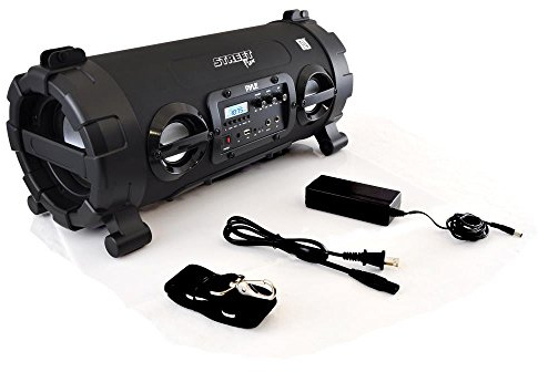 SereneLife Outdoor Wireless BoomBox Stereo System - 100W Portable Bluetooth Compatible Rechargeable Speaker W/ FM Radio USB/ MP3 Player Aux, 1/4 In Led Lights - Microphone Remote Audio Cable