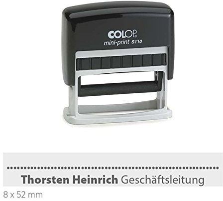 Tampon Colop Mini Print S 110 - Avec plaque de texte/logo individuel - Tampon nominatif d'entreprise - Tampon auto-encreur avec texte au choix - 8 x 52 mm - 1 ligne noire
