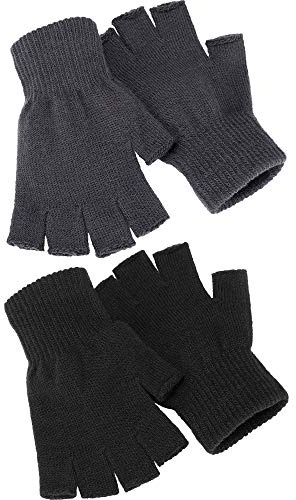 SATINIOR 2 Pair Half Finger Gloves, Standard Size, Black, Grey