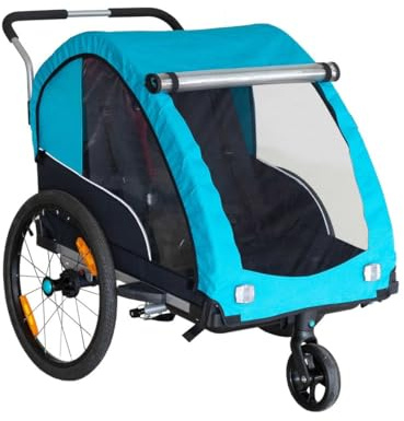 BIKE ORIGINAL - Remorque Vélo Poussette - Transport 2 Enfants - Confortable avec Suspensions et Harnais 5 Points - Châssis Aluminium Léger - Capote Ajustable