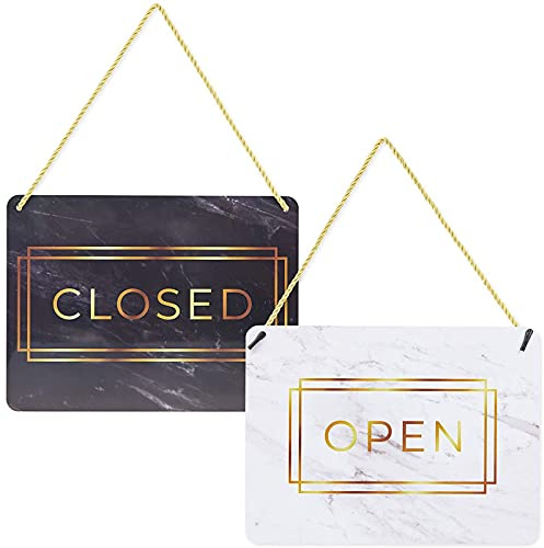 Stockroom Plus Open & Closed Sign - Gold Marble Finish - Reversible Hanging Sign - Business Hours Display - Pack of 2, 8.5 x 11.5 in