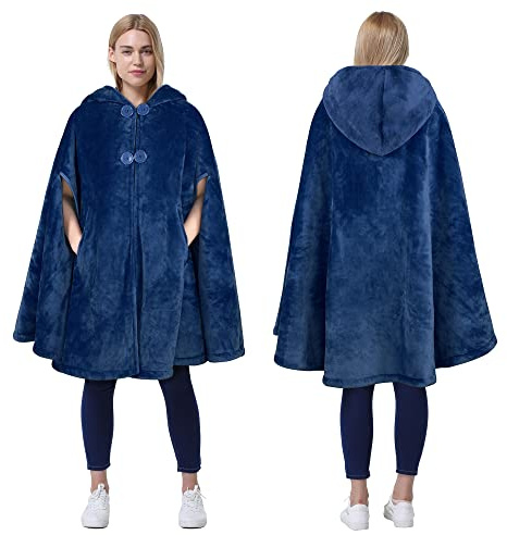 Catalonia Classy Poncho da donna con cappuccio, cappotto mantello in pile sherpa, mantella morbida e calda e avvolgente, coperta indossabile in peluche per adulti, idea regalo per adulti e ragazze
