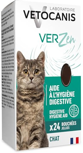 VETOCANIS - Bouchées VerZen, Aide à l'Hygiène Digestive pour Chat - Aliment Complémentaire pour Chats Adultes - Cure de 7 Jours - 24 Bouchées - 120g