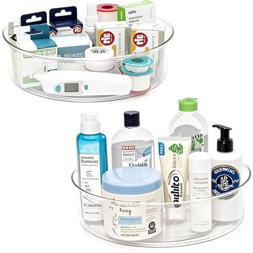 YCLADEC 2 Pack Lazy Susan 11.5 Inch Turntable Organizer Organization Storage Container Bins Spice Rack Cabinet Rotating Condiment for Pantry Countertop Kitchen Vanity Bathroom Jewelry Holder Clear