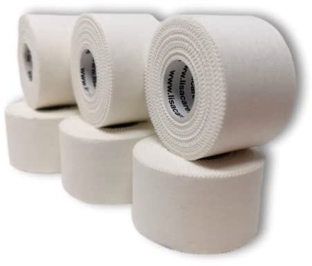 LisaCare Nastro sportivo – 6 rotoli di 3,8 cm di larghezza – nastro sportivo – nastro adesivo sportivo – forte tenuta e facile da strappare – per ogni sport e situazione di vita (set da 6 bianco)