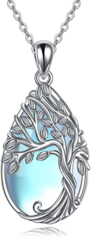 YAFEINI Tree of Life Necklace Sterling Silver Moonstone Jewelry Teardrop Family Tree Pendant Necklace for Women Girl