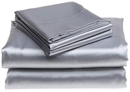 Gorgeous Home LINEN Mulberry Silk 6A Graded (25 Momme) Solid Sheet Set | Queen(60 X 80) Silver |Comfy&Cozy Set Upto 18(inch) Deep Pockets with Elastic Bounded 4 Piece Set | Oeko-Tex Standard