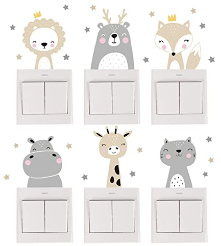 Sarah Duke 12 Stück Schalter Aufkleber Licht, Cartoon Tiere Lichtschalter Sticker Aufkleber, PVC Selbstklebende Schalter Aufkleber, Licht Schalter Deko für Kinderzimmer