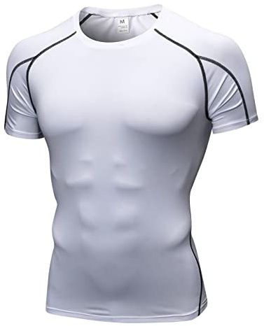 Yishengwan Compression Tops for Men Short Sleeve Mens Compression Shirts Quick-Drying Base Layer Shirts Gym Top Running T-Shirts for Sports Fitness Workout Cycling Training, White, M