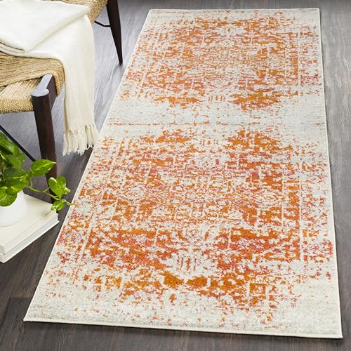 Livabliss Syracusa Vintage Rug - Runner Rugs Living Room 80x150 cm, Hallway, Kitchen Area - Traditional Multicoloured Boho Rug, Easy Care - Bohemian Large , Burnt Orange, Beige Rug