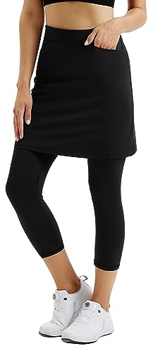 Jack Smith Leggings para mujer con falda de tenis con pantalones deportivos para correr, fitness, entrenamiento, escort, pantalones capri, 3/4, 2 en 1, Negro , XL